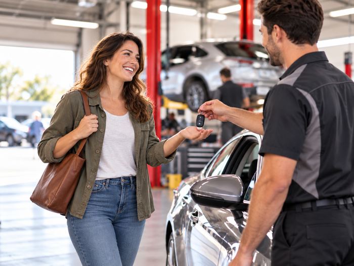 Car undergoing repair in automotive workshop