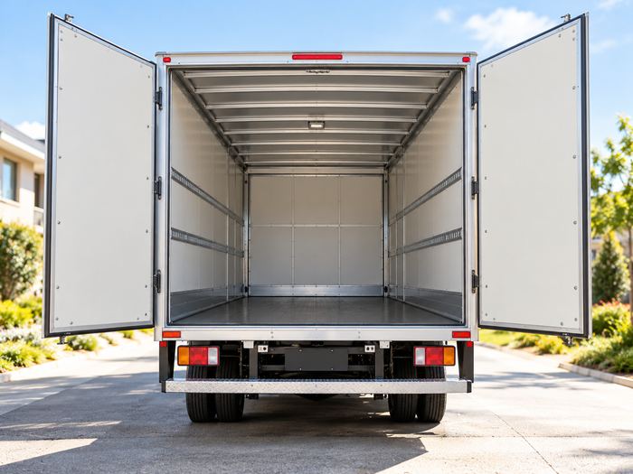 Open moving truck loading compartment